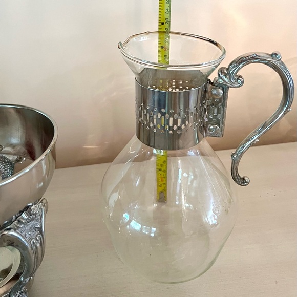 Vintage Ornate Silver plated Corning Carafe Serving Heat Proof Glass Pitcher - Picture 12 of 14